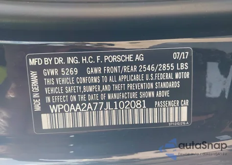 2018 Porsche Panamera z USA, uszkodzony, nr VIN WP0AA2A77JL102081